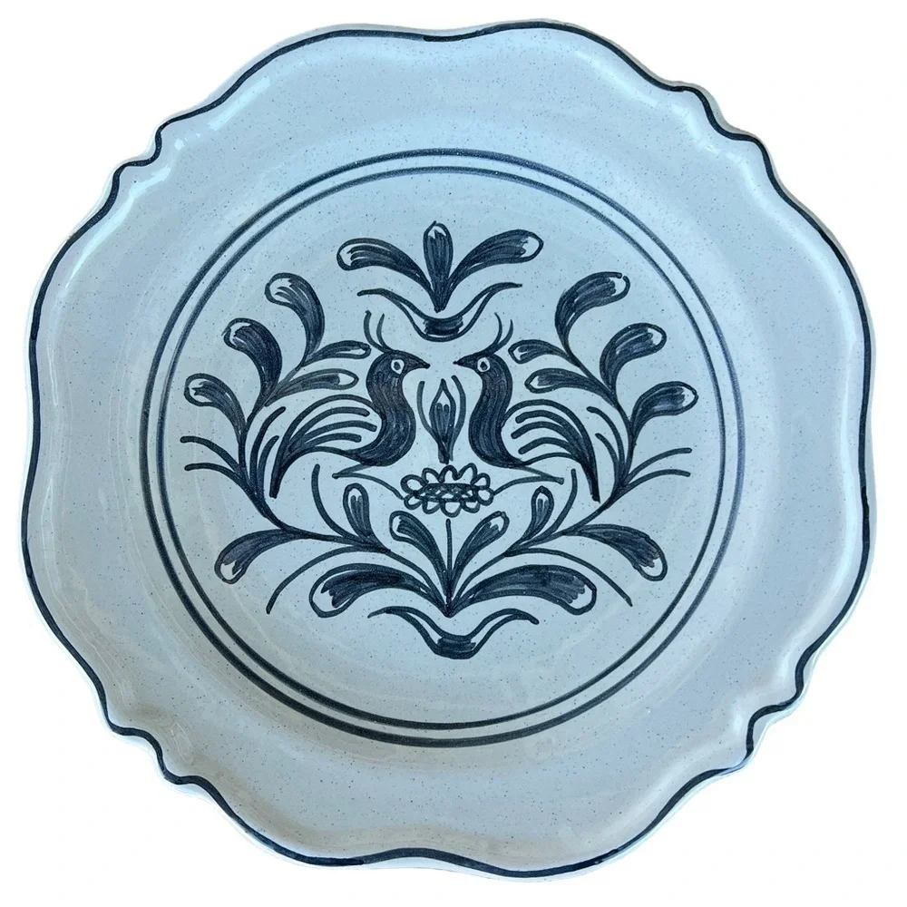 Vintage Rolf Tiemroth Norway Blue Birds Hand Painted Dinner Plate Set Signed 10”